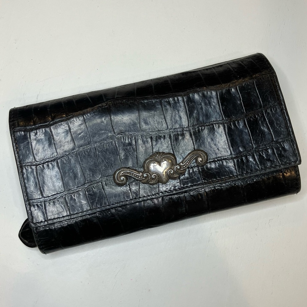 Brighton | Black Embossed Leather Clutch Wallet Crossbody Bag